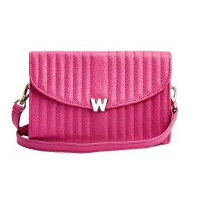 WOF Mimi Collection Leather Pink Crossbody Bag with Wristlet and Lanyard