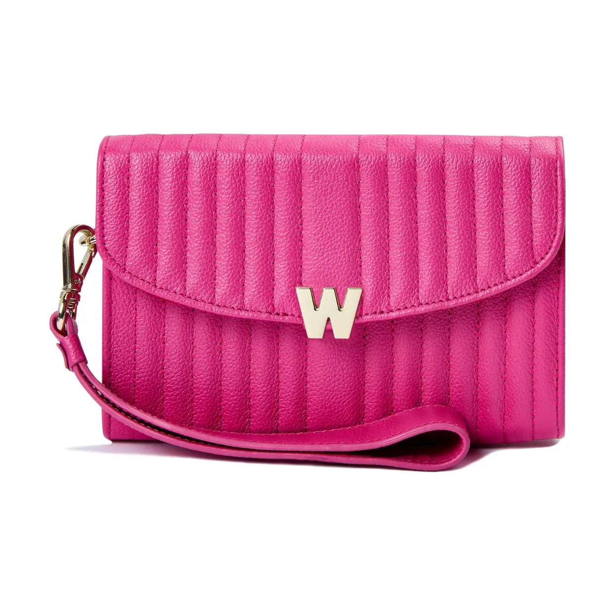 WOF Mimi Collection Leather Pink Crossbody Bag with Wristlet and Lanyard