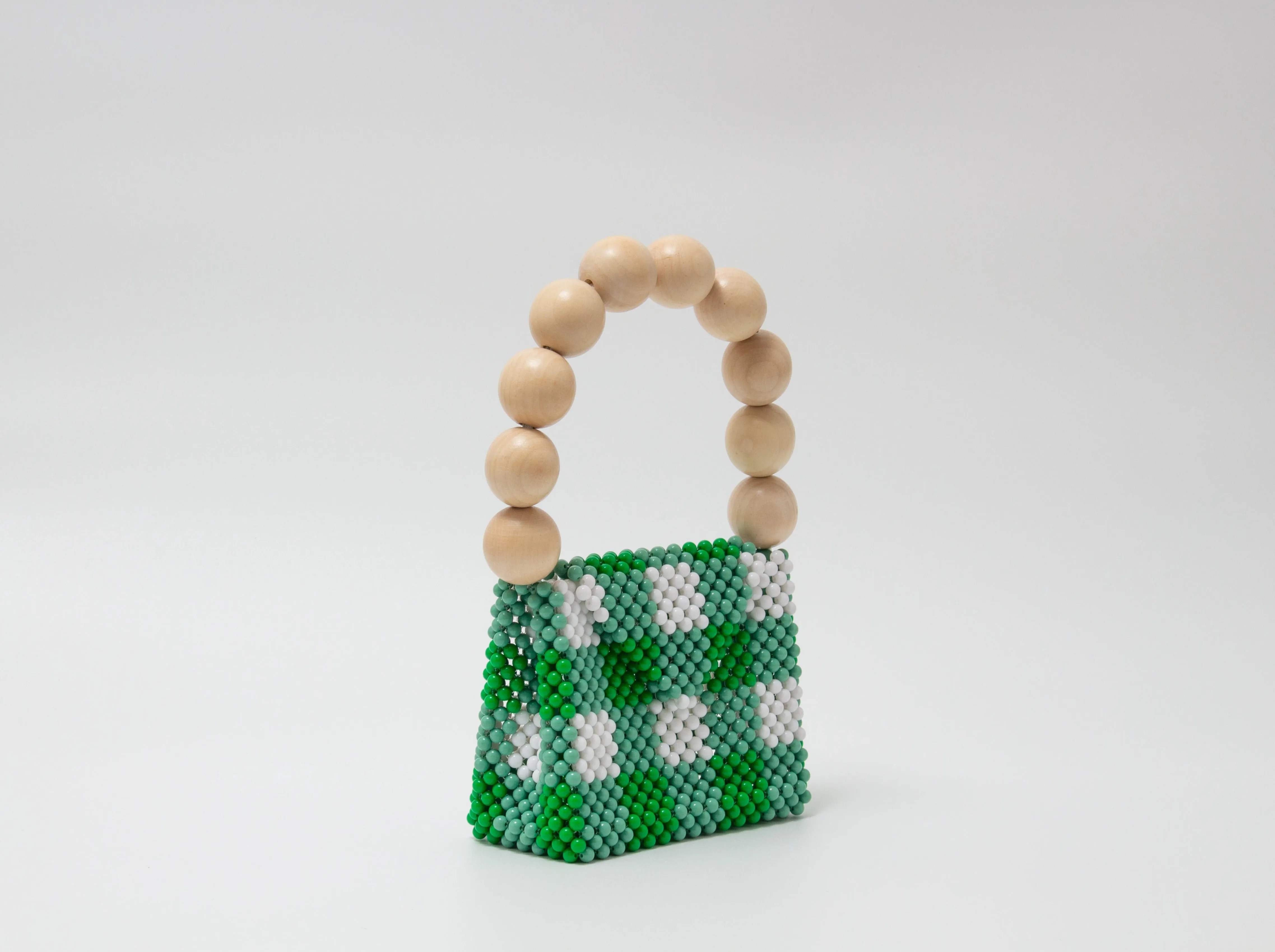 wood ball hand bag（green checked）