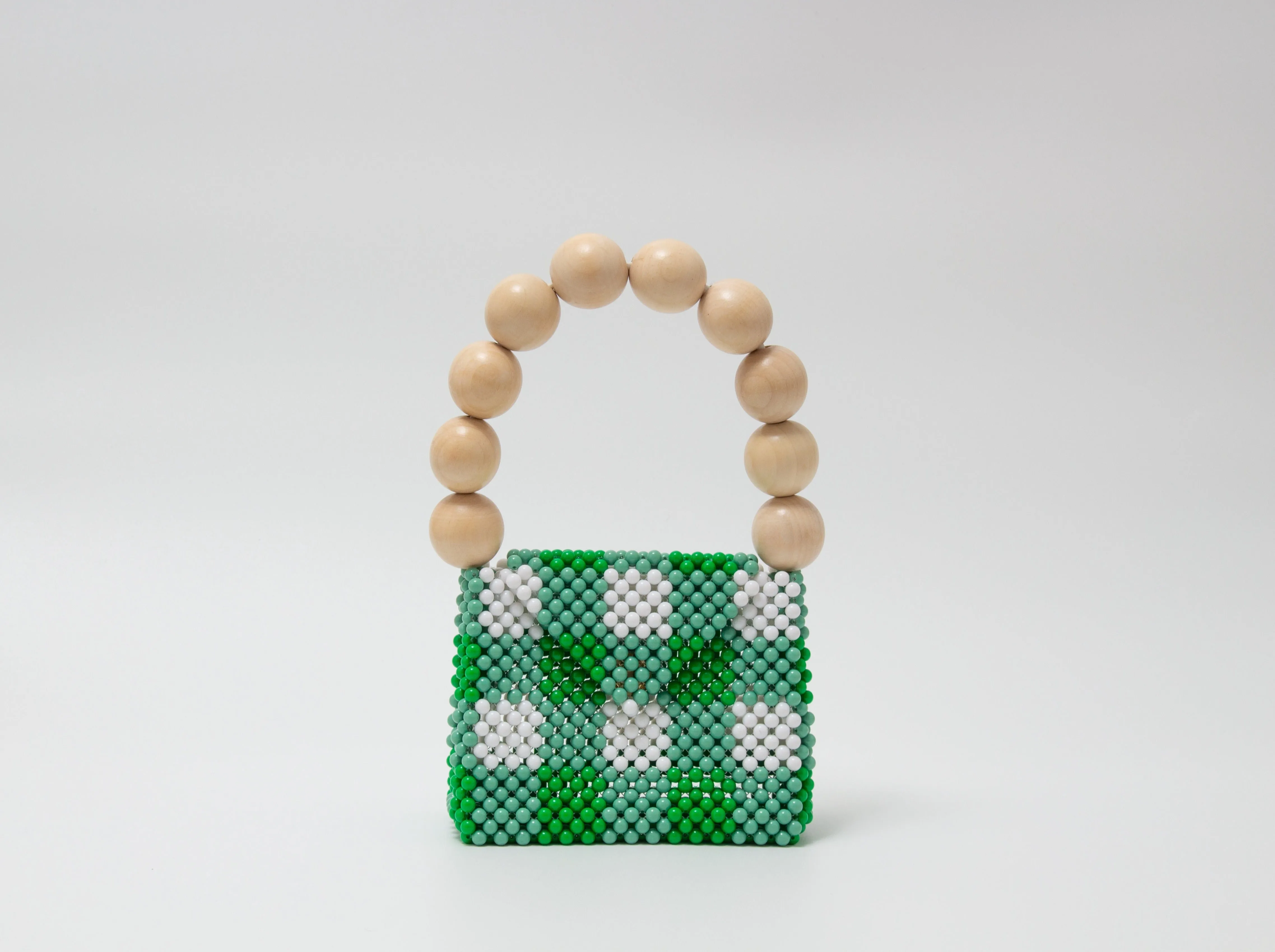 wood ball hand bag（green checked）